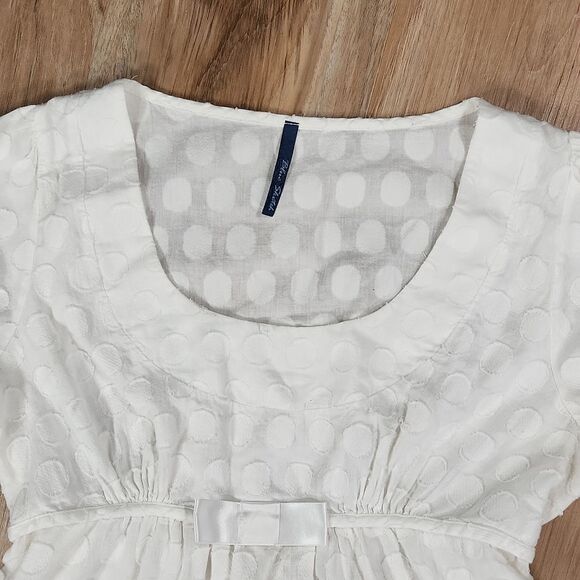 🐞Blue Sketch White Polka Dot Print Top Large - Picture 5 of 16